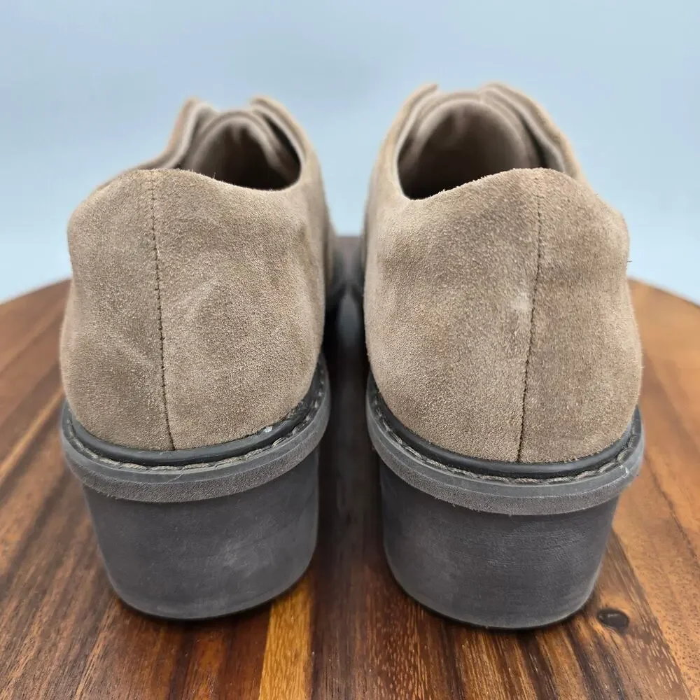 Clarks Shoes Women 7 M Tan Brown Suede Leather Airabell Comfort Slip On Platform